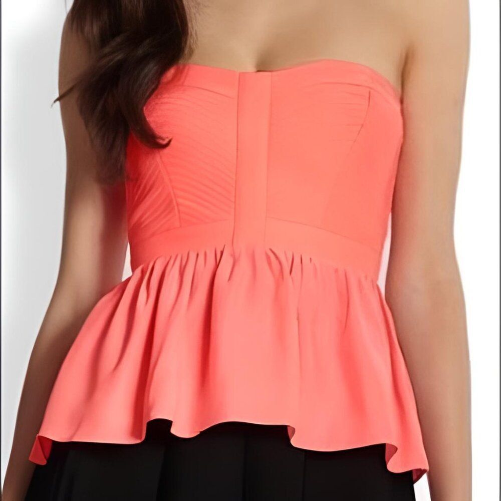 Parker coral silk bustier peplum top S